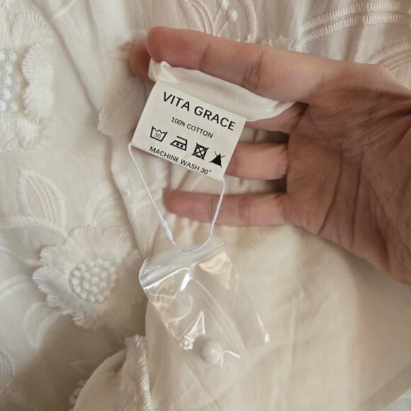 Vita Grace Dress Sierra Embroidered Cotton Summer Day Floral White Button Boho - Picture 8 of 8